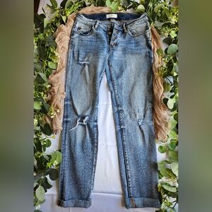 Kancan mid rise boyfriend button fly distressed jeans